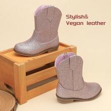 Kids Western Boots - Easy Slip-On Comfort, Faux Leather Upper, Durable Sole For School & Playdates, ClassicPicks Cowboy Style Boots - 粉色 - 查看 3