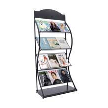 4-Tier Floor Magazine Rack Black - Curved Newspaper Display Stand With Sign Holder - 65cm Arc Design Storage For Publications - Freestanding Literature Organizer With Advertising Panel - Iron Construction Periodical Rack For Reception Areas - Black - View 8
