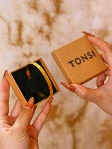 TONSI 1pc Stainless Steel 18K Gold Plated Cuff Bracelet, Delicate Cubic Zirconia Inlaid, Jewelry Gift Box, Best Birthday/Holiday Gift For Women - Steel Bracelet Gift Box - View 8