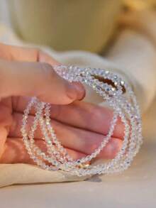 4pcs Sparkling Faceted Glass Beaded Bracelet Set, Elegant Elastic Cord Beaded Bracelet For Women, Lovely Gift - Colorful - View 3