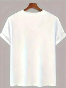 Manfinity CHICACO Men's Casual Letter Print Round Neck Short Sleeve T-Shirt, Men's T-Shirts - 白色 - 查看 6