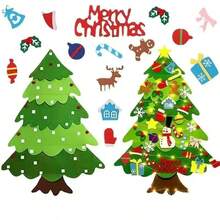 1 Set DIY Felt Christmas Tree With Decorations, Children's Christmas Gift, New Year Door/Wall Decor, Party Decoration, Christmas Hanging Ornament, Christmas Decoration Party Supplies Gift - Multicolor - View 3