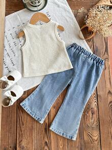 2 قطعة من الأعلى المزركش بنقشة جلد الأناناس والسراويل ذات الساق المستقيمة المطبوعة بأزهار ملونة مع جيوب، تماشى أنيق وجميل للخروج، المنزل، الحفلات - لون مشمشي - مشاهدة 2