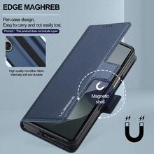 OUKNOEO 时尚商务仿皮手机壳，兼容三星 Galaxy Z Fold 7 6 5 4 3，带笔槽和 3 个卡槽，防盗毛绒钱包式保护套 - 藍色 - 查看 7