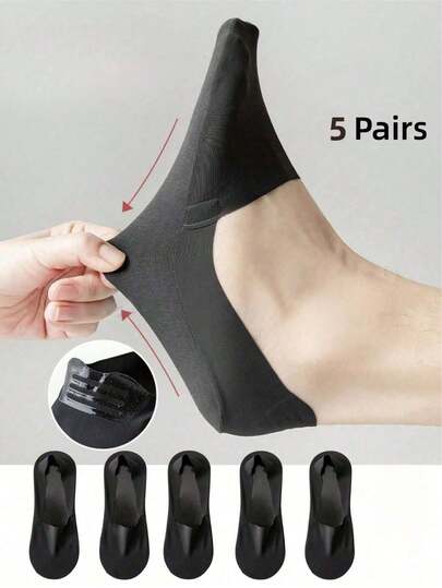 5 Pairs Men's Silky Boat Socks - Silicone Non-Slip Invisible Socks, Lightweight Minimalist Boat Socks For Spring/Summer