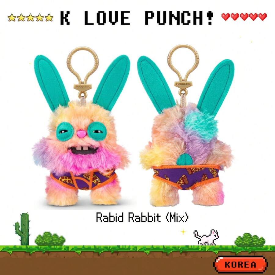 Spin Master ​ Monster Keychain Set Of 9 Designs - Official Licensed Ugly Cute Plush Keychain With Underpants, Funny Bag Charm Collection​ - Fuggler Keychain - Crazy Rabbit Monster (Mixed Colors) - View 1