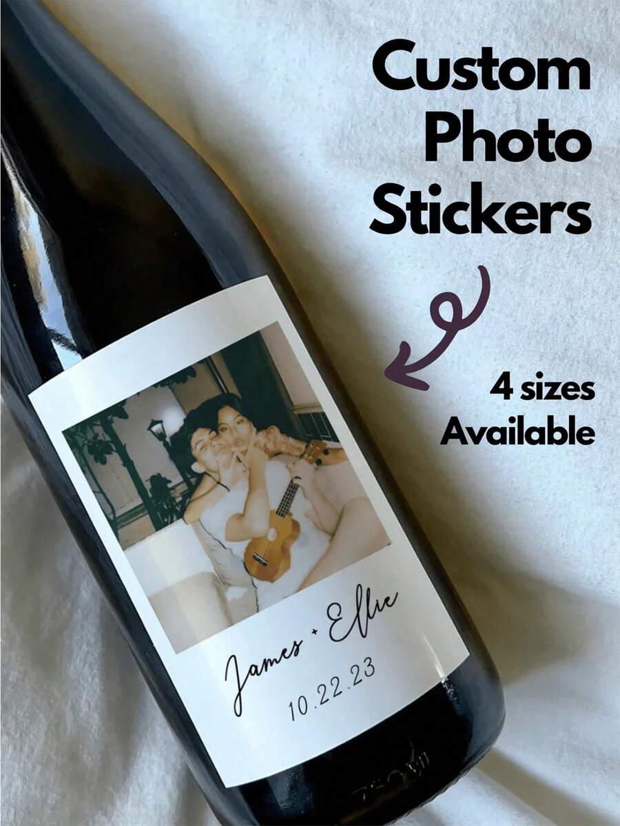 Personalized Photo Wine Bottle Labels - Customized For Engagement, Birthday (21st, 25th, 30th, 50th), Anniversary Gifts - Reusable DIY Design, Easy Photo Upload, Fast Shipping (1 Pack/3 Pack/5 Pack), Multi-Functional, Decorative, Reusable, Exquisite, Fashionable, High Quality, Vibrant Colors, Modern, Customizable, Personalized, Unique, Home Decor Refresh - Multicolor - View 1