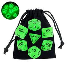 7pcs Glow-In-The-Dark Dice Set, Including Velvet Bag, Suitable For Board Games And Math Learning, Great Gift For Halloween And Christmas