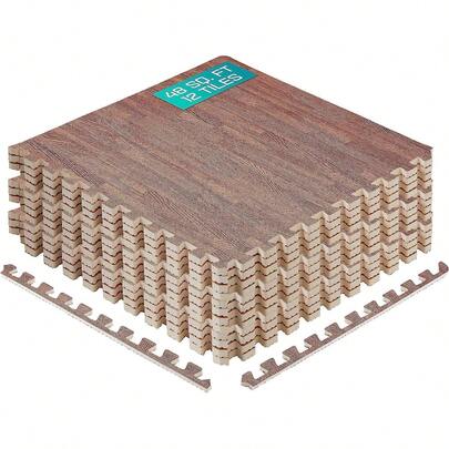 Yes4All Tapetes Encastrables De EVA, Baldosas De Piso Tipo Rompecabezas, Acolchado De Espuma Con Borde Para Muebles, Espacios Del Hogar, Sala De Estar, Garaje - Dark Oak Wood, 4.M2