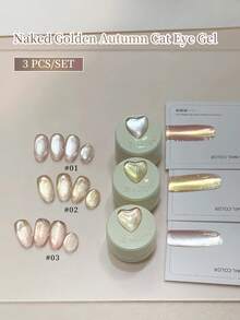 annies 5g/套裸色秋季猫眼指甲油凝胶3色套装，新款闪亮金色玻璃珠猫眼美甲沙龙DIY - 彩色 - 查看 16