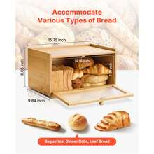 Bread Box For Kitchen Counter, Large Capacity Bamboo Bread Storage Container, Farmhouse Wooden Breadbox Organizer For Homemade Bread, Storage Holder Bin With Acrylic Wavy Door Panel, Natural - Rectangular Single-layer Natural Wood - View 3
