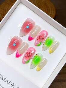 10 Pieces Of Pure Handmade Wearable Nails With Almond Nail Shape,Press On Nail