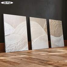 Modern Abstract Art Canvas Prints • 3pcs Handmade Wood Frame Wall Decor • 2D Flat Neutral Beige & White Textured Plaster Effect • Vertical Indoor/Outdoor Wall Art For Living Room, Bedroom, Office • Spring/Summer Home Decoration - 黑色 - 查看 6