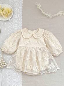 Spring/Autumn New Fashion Mesh Ruffle Skirt Bodysuit For Baby Girls, Princess Dress - Apricot - View 2
