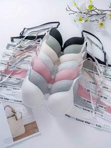 7pcs/Set Lightweight Padded Letter Print Push-Up Bras, Women Underwire Bras