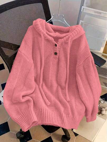 Cardigan tricoté à capuche décontracté pour femmes, coupe ample à manches longues avec poches avant, capuche à cordon ajustable, design simple, pull confortable, automne/hiver