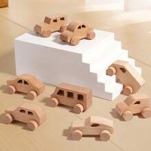 8pcs Children's Wooden Inertial Sliding DIY Handmade Wooden Graffiti Small Cars, Children's Colorful Painting Filling Color Model Toys 3D Coloring Building Blocks, Toy Ornaments For Babies To Practice Grasping Car Models - Wood Color - View 3