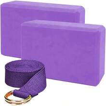 Bloques de Yoga, Bloques para Pilates con Correa de Estiramiento, Bloques de Yoga Suaves y Antideslizantes, Bloques de Ayuda para Apoyar de Yoga, Modificar Postura, Resistir a la Presión - Morado - Ver 1