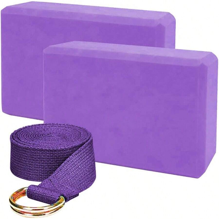Bloques de Yoga, Bloques para Pilates con Correa de Estiramiento, Bloques de Yoga Suaves y Antideslizantes, Bloques de Ayuda para Apoyar de Yoga, Modificar Postura, Resistir a la Presión - Morado - Ver 1