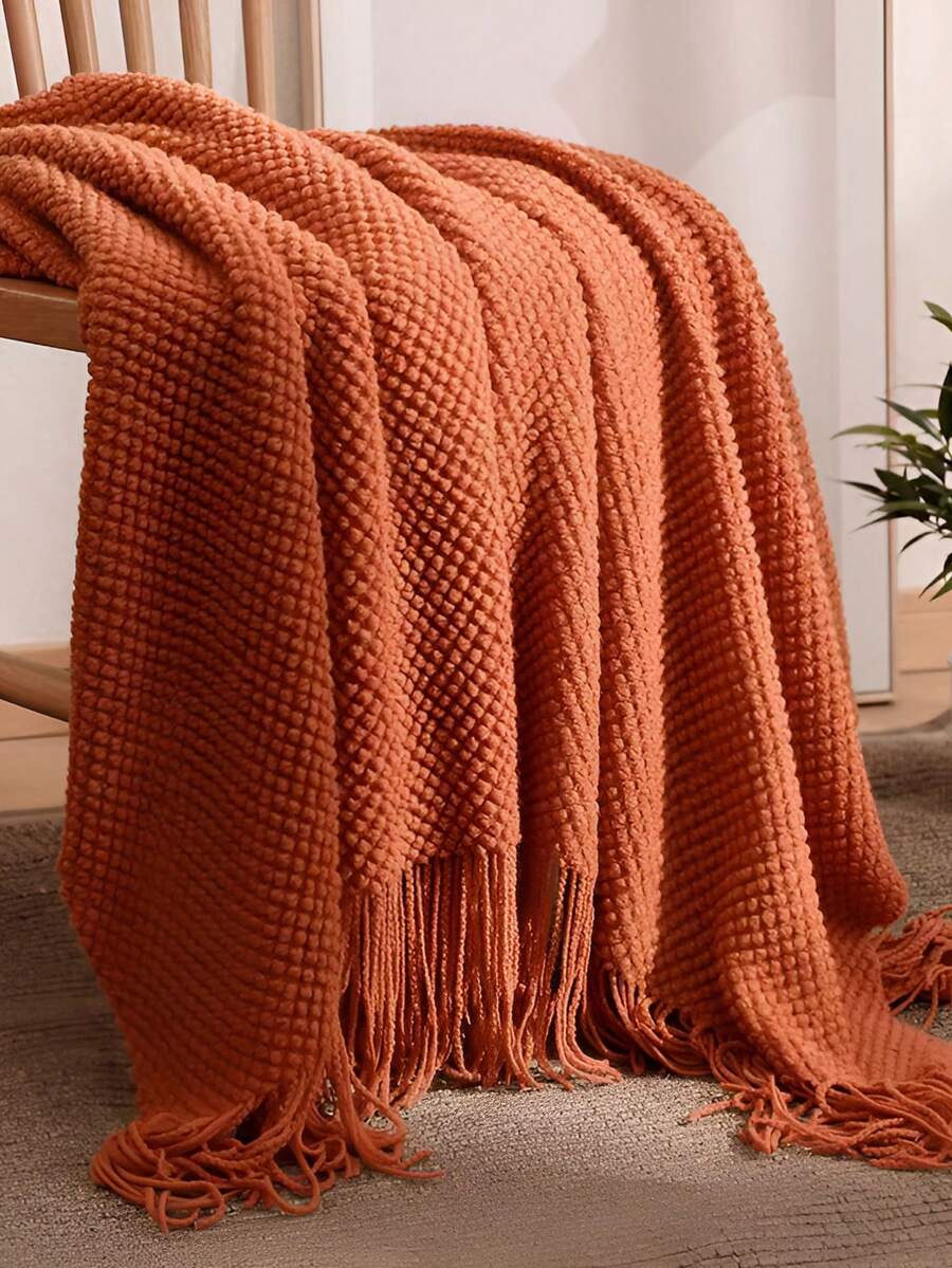 A Solid Color Particle Knitted Blanket, Nordic Style Acrylic Rectangular Office Nap Sofa Blanket Air Conditioning Blanket Knitted Small Blanket Shawl Cover Blanket Blanket Bed End Blanket - Corn Caramel - View 1