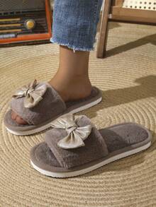 Pantufas femininas com laço aberto, calçados confortáveis para uso interno, leves, antiderrapantes, estilo fofo, adequadas para primavera, outono e todas as estações