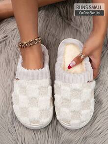 室内保暖冬季拖鞋，情侣防滑毛绒家居鞋，孕妇鞋，毛绒鞋，蓬松拖鞋 - 杏色 - 查看 5