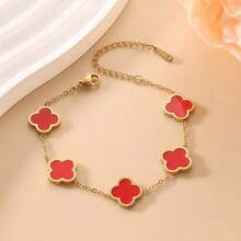 1pc Cross-Border Popular Double-Sided Mother-Of-Pearl Four-Leaf Clover Flower Titanium Steel Bracelet For Women, Luxurious 18K Lucky Clover Jewelry