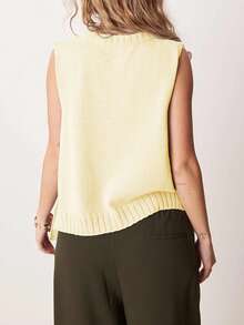 Women's Knit Tank Tops Sleeveless Crew Neck Solid Color Side Tie-Up Loose Fit Vest For Summer Spring Fall - Yellow - View 2