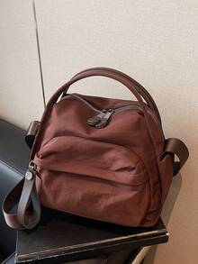 简约时尚轻便休闲包，百搭优雅，女士斜挎包，日常纯色大容量，时尚单肩手提包，通勤包，适合工作通勤和户外购物 - 咖啡棕 - 查看 8