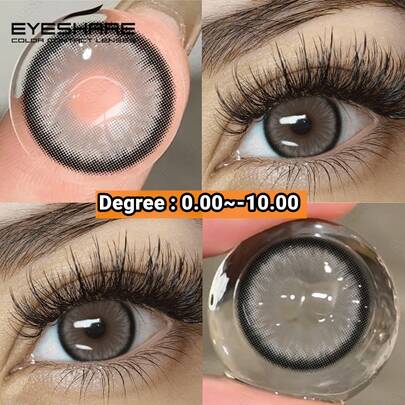 EYESHARE 1 par de lentes de contacto graduados de color gris natural con grado para miopes, lentes de contacto de color para agrandar los ojos con receta para uso diario, citas y regalos del Día de San Valentín, 1 año de uso, 14.5mm para disfraz de Halloween y cosplay