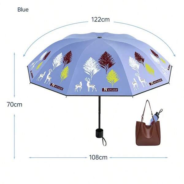 1PC Umbrella With Ten Bones, Black Glue, Enlarged And Thickened, Double Fold And Shrink, Sun Shading, Sun Protection, Rain And Sunshine Dual-Use Umbrella