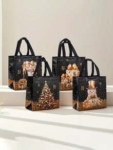 22个圣诞无纺布礼品袋，金色和黑色圣诞无纺布礼品袋（带手柄），可重复使用的黑色和金色圣诞礼品袋，圣诞袜，圣诞雪人，圣诞树，圣诞礼盒图案，精美的圣诞元素，高品质礼品包装袋，无纺布防水礼品袋，非牛皮纸材质！用于糖果、饼干和派对用品。 - 彩色 - 查看 3