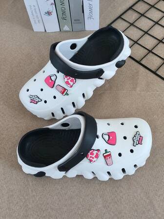 Women Sweet Pink Casual Backpack, Breathable Perforated Slip-On Mules Sandals, Removable Insoles, Suitable For Campus, Girls