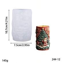 1 pieza Molde de vela de silicona de la serie navideña, molde de vela cilíndrica navideña DIY, regalo de difusor de fragancias - Blanco - Ver 15