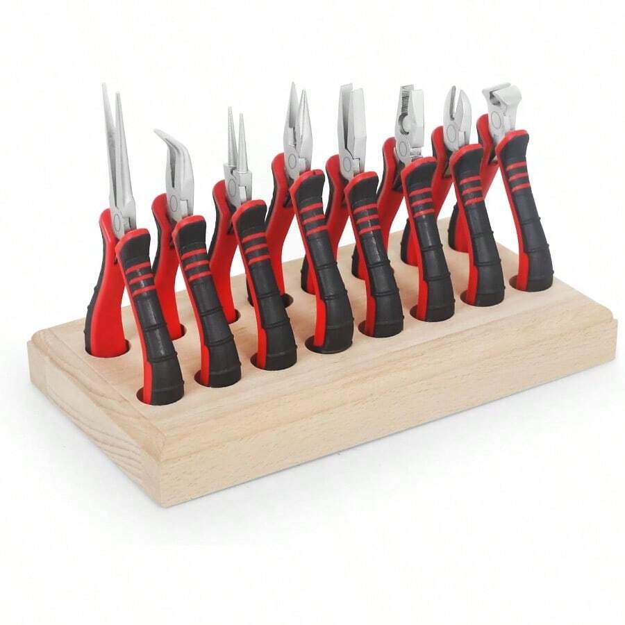 Jewelry Pliers Sets Jewelers Making Tools Kit Professional 8 Piece Mini Wire Plier With Wood Holder For Beading Crafting Crimping Cutting Repair Wrapping Complete Quality For Adults Starter - Đỏ - Xem 1