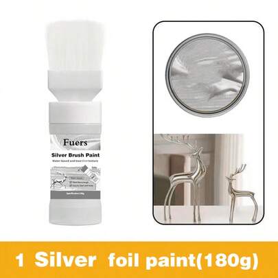 สีฟอยล์เงิน 180 กรัม/300 กรัม, มีส่วนผสมของผงเงินแท้, สูตรน้ำ, เหมาะสำหรับใช้ภายใน/ภายนอก, พื้นผิวโลหะ, ไม้, ยิปซั่ม, เอฟเฟกต์การเคลือบที่สมจริง, กันน้ำ, ทนทานต่อการซีดจาง, ทนทานต่อการกัดกร่อน