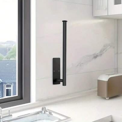 1PC Stainless Steel Kitchen Paper Holder Serves As Tissue Holder, Cling Film Holder, Towel Rack, Or Dishcloth Holder. Available In Gold/Silver/Black Finishes. Adhesive Or Screw-Mounted Installation. Stainless Steel Construction. Kitchen Storage Accessories, Bathroom Fixtures.