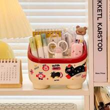 1 قطعة صندوق تخزين مكتبي ثلاثي/سداسي الأقسام لحامل الأقلام، منظم سطح المكتب لطلاب السكن الجامعي، رف تقسيم، صندوق تخزين القرطاسية (ملصقات DIY عشوائية مجانية)