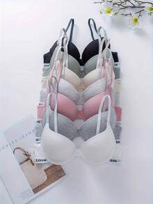 7pcs/Set Lightweight Padded Letter Print Push-Up Bras, Women Underwire Bras