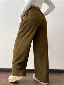 1 件大码女式抽绳灯芯绒阔腿裤，秋冬款