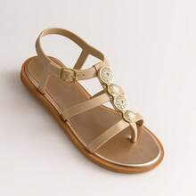 Kit Of 2 Pairs Of Women's Flat Sandals, Modern And Comfortable, For Walking - Caribbean - 金+金 - 查看 2