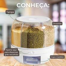 NEW - 6-In-1 Rotating Food Dispenser For Grains And Cereals 24cm With Airtight Lid D.K.L - Nhiều màu - Xem 3