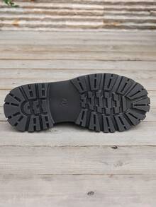 女士乐福鞋，一脚蹬皮鞋，舒适休闲平底鞋，厚底乐福鞋，轻便平底工作鞋，学生鞋，春秋平底鞋，女鞋 - 黑色 - 查看 7