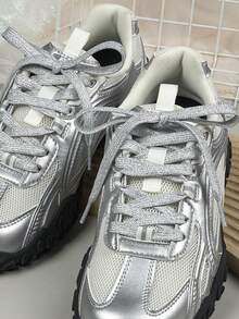 1 Pair Silver Metallic Shoelaces, Suitable For Casual Shoes And Sneakers - Multicolor - View 5