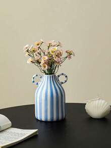Europäischer Stil handbemalte gestreifte Keramikvase | Französische Luxus Wohnzimmer Dekoration hochwertige Kunstobjekt