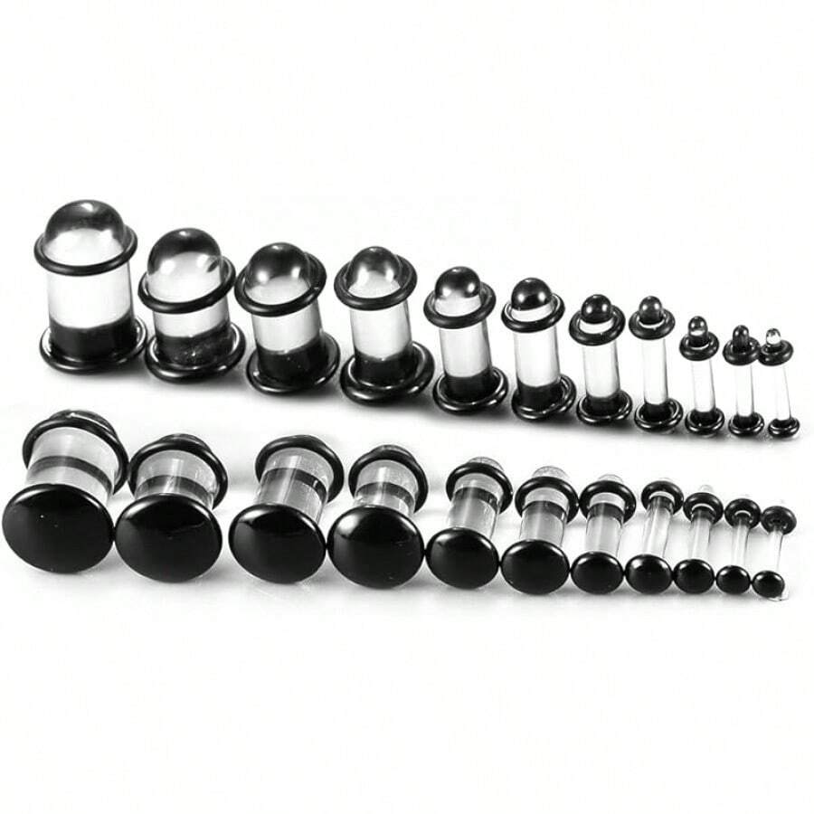 12Pcs Glass Stretching Kit With Rubber O-Rings For Body Piercing - 黑色 - 查看 1