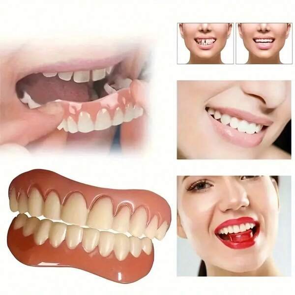 2 peças/conjunto de novos aparelhos dentários superiores e inferiores não porosos, dentaduras simuladas, decoração de dentes com sorriso perfeito