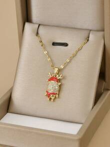 1 pieza Collar colgante de alta calidad de la serie navideña para mujeres, con campana de Navidad de rhinestone colorido, muñeco de nieve, bastón de caramelo, guante rojo de Navidad, ardilla brillante y piña, reno de Navidad, reno de perlas, perfecto para Navidad, regalo de cumpleaños, joyería de acero inoxidable