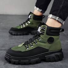 Men's High-Top Leather Riding Boots, Thick Sole Outdoor Sports Boots, Ankle Boots For Autumn/Winter