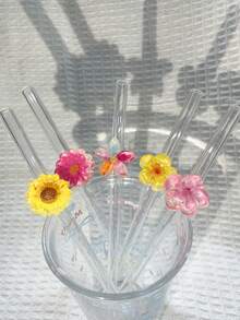 1/2/6pcs Beautifully Designed, Reusable Straws, Glass Straws, Perfect For Smoothies, Milkshakes, Milk, Tea, Juices, Festivals Accompaniment Gifts